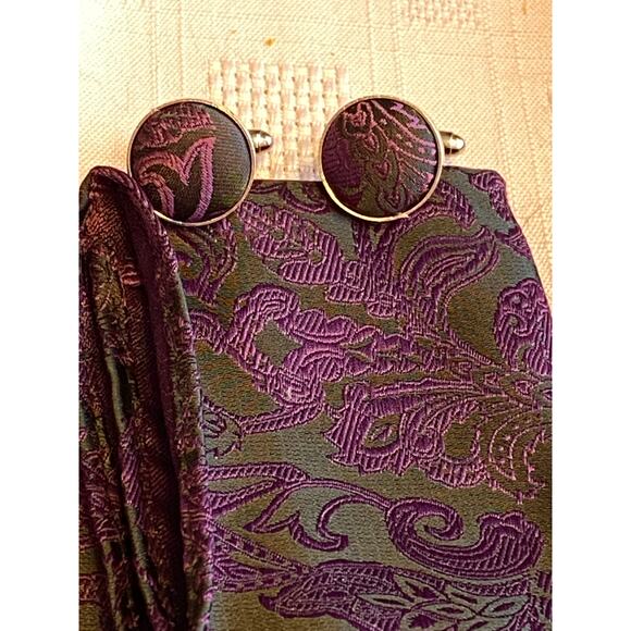 Barry Wang Four pc Matching Necktie / Pocket Square / 2 Cufflinks, Brand New - Picture 8 of 14